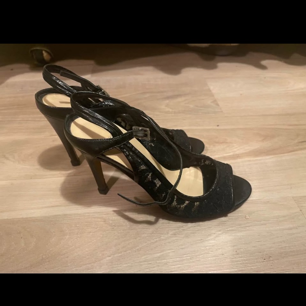 FURLA🖤 Lace Leather Strap Black Heels Size 36
